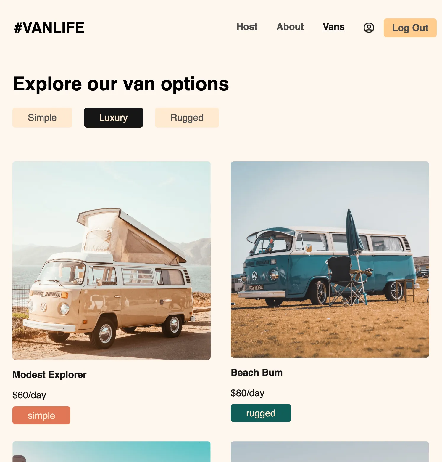 Mobile site where you can rent vans for the weekend